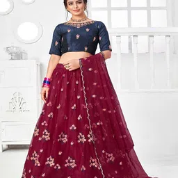 SHUBHKALA Embroidered Net Semi Stitched Lehenga & Unstitched Blouse With Dupatta-56