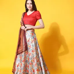 Kaizen TEXO FAB Printed Semi-Stitched Lehenga & Unstitched Blouse With Dupatta-image-61
