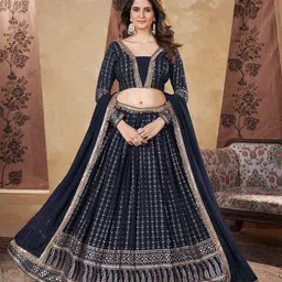 SHUBHKALA Embroidered Foil Print Semi-Stitched Lehenga & Unstitched Blouse With Dupatta-picture-13