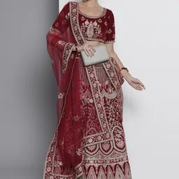 Fusionic Embroidered Thread Work Semi-Stitched Lehenga & Unstitched Blouse With Dupatta-picture-57