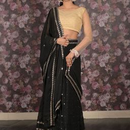 ODETTE Embroidered Mirror Work Semi-Stitched Lehenga & Unstitched Blouse With Dupatta-picture-33