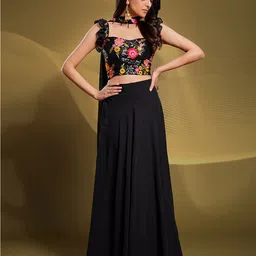 Fusionic Floral Embroidered Sequinned Ready to Wear Lehenga & Blouse With Dupatta-picture-31