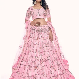 Fusionic Embroidered Thread Work Semi-Stitched Lehenga & Unstitched Blouse With Dupatta-picture-54
