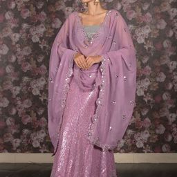 ODETTE Embellished Sequinned Semi-Stitched Lehenga & Unstitched Blouse With Dupatta-image-70