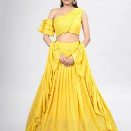 Fusionic Embroidered Mukaish Semi-Stitched Lehenga & Blouse With Dupatta-picture-25