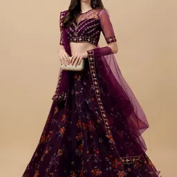 BAESD Embroidered Sequinned Semi-Stitched Lehenga & Unstitched Blouse With Dupatta-0