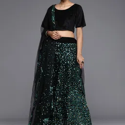MANVAA Embellished Sequinned Semi-Stitched Lehenga & Unstitched Blouse With Dupatta-picture-7