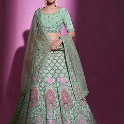 Fusionic Embellished Thread Work Semi-Stitched Lehenga & Unstitched Blouse With Dupatta-image-3