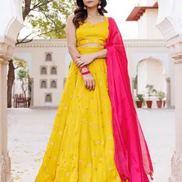 Ragavi Floral Embroidered Mirror Work Ready to Wear Lehenga & Blouse With Dupatta-picture-17