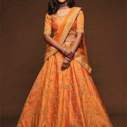 FABPIXEL Orange Embroidered Sequinned Semi-Stitched Lehenga & Unstitched Blouse With Dupatta-image-55