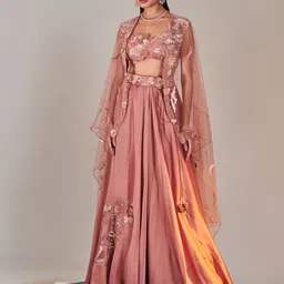 ONE KNOT ONE Embellished Beads and Stones Made to Measure Lehenga With Blouse & Cape Set-30