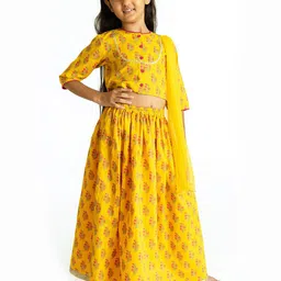 Campana Girls Yellow & Red Printed Ready to Wear Lehenga & Blouse With Dupatta-41
