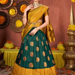 SHOPGARB Ethnic Motifs Woven Design Semi-Stitched Lehenga & Unstitched Blouse With Dupatta-image-67