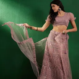 Sangria Embroidered Sequined Net Semi-Stitched Lehenga Choli With Dupatta-picture-2