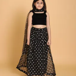 PICCOLO Girls Black & Gold-Toned Embellished Ready To Wear Lehenga & Blouse with Dupatta-picture-26