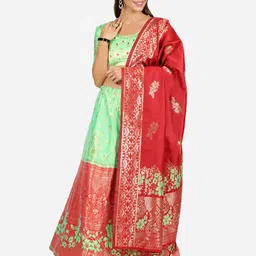 Mitera Green & Red Semi-Stitched Raw Silk Lehenga Choli With Dupatta-picture-34