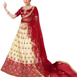 MANVAA Embroidered Thread Work Semi-Stitched Lehenga & Unstitched Blouse With Dupatta-picture-3