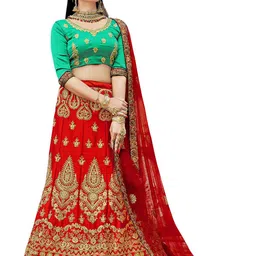 MANVAA Embroidered Thread Work Semi-Stitched Lehenga & Unstitched Blouse With Dupatta-picture-10