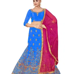 MANVAA Embroidered Zari Semi-Stitched Silk Lehenga & Unstitched Blouse With Dupatta-picture-19