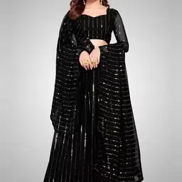 Fashionuma Black Embroidered Sequinned Semi-Stitched Lehenga & Unstitched Blouse With Dupatta-picture-40