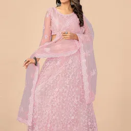Nityanta Fab Pink Embroidered Patchwork Semi-Stitched Lehenga & Unstitched Blouse With Dupatta-2