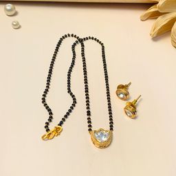 ABDESIGNS Gold-Plated Kundan-Studded & Beaded Long Mangalsutra With Earrings-image-78