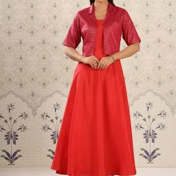 Ode by House of Pataudi Cuban Collar Anarkali Kurta With Jacket-picture-32