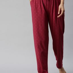 Kryptic Women Maroon Printed Pure Cotton Relaxed Fit Lounge Pants-image-90