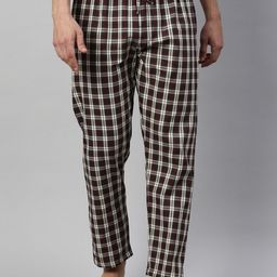 Joven Men Grey & White Checked Pure Combed Cotton Lounge Pant-11
