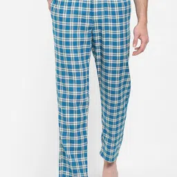 URBAN SCOTTISH Men Blue & White Checked Pure Cotton Lounge Pants-image-12