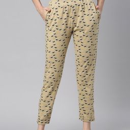 Curare Women Beige Printed Cotton Lounge Pants-image-46