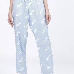 Tokyo Talkies Women Blue & White Printed Lounge Pants-image-29