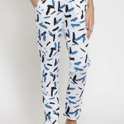 Boston Club Women White & Blue Printed Pure Cotton Lounge Pant-image-39
