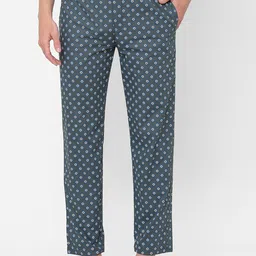 URBAN SCOTTISH Men Blue & Grey Printed Pure Cotton Lounge Pants-image-33