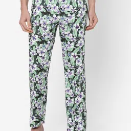 URBAN SCOTTISH Men Green & White Floral Printed Pure Cotton Lounge Pants-image-31