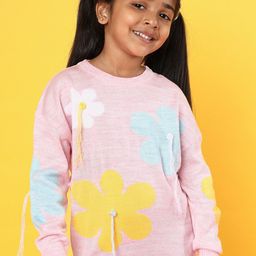 Nauti Nati Girls Conversational Self Design Fringed Acrylic Pullover-image-8