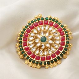 PANASH Gold-Plated Kundan-Studded & Pearl Beaded Finger Ring-picture-42