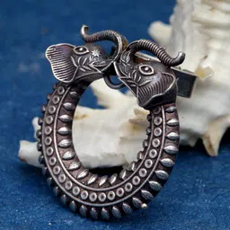Sanjog Silver-Plated Studded Oxidized Antique Tribal Elephant Adjustable Finger Ring-image-2