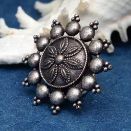 Sanjog Silver-Plated Oxidized Antique Tribal Floral Adjustable Finger Ring-10