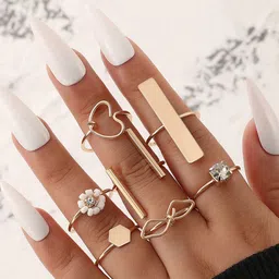 Jewels Galaxy Set Of 7 Gold-Plated Contemporary Stackable Finger Rings-10