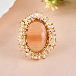 Silvermerc Designs Gold-Plated Pearl-Studded Finger Ring-image-44