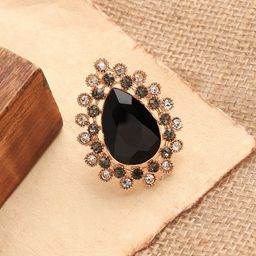 SOHI Gold-Plated & Black Stone-Studded Designer Finger Ring-image-76