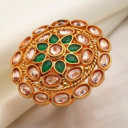 Kennice Gold-Plated AD Studded Adjustable Finger Ring-image-4