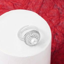AMI Silver-Plated White CZ-Studded Adjustable Finger Ring-image-16