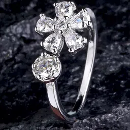 KARATCART Silver-Plated White Stone-Studded Adjustable Finger Ring-25