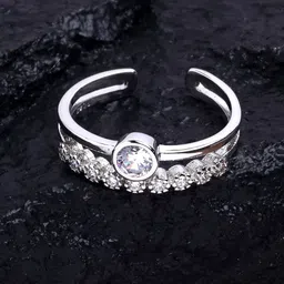 KARATCART Silver-Plated White Stone-Studded Adjustable Finger Ring-49