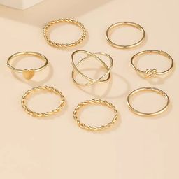 Pinapes Set Of 8 Gold-Plated Bohemian Adjustable Finger Ring-image-34
