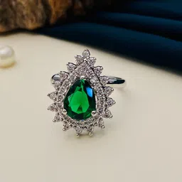 Anouk Silver-Plated White American Diamond Studded Finger Ring-image-55
