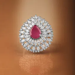 Rubans Rhodium-Plated High Quality AD & Ruby Stone Studded Finger Ring-12