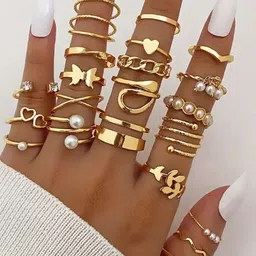 Jewels Galaxy Set Of 22 Gold-Plated Stone Studded Finger Ring-2
